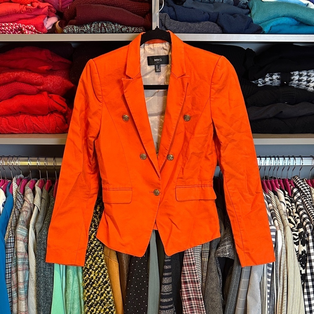 Mango linen/cotton blend orange one button closure blazer size XS